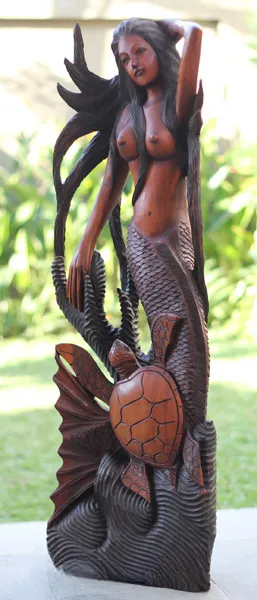 Деревянная фигурка ручной работы "Русалка с черепахой" AS9087  купить в интернет магазине Мебель из массива. Звоните +7 495 961-63-63 Мебель Индонезии